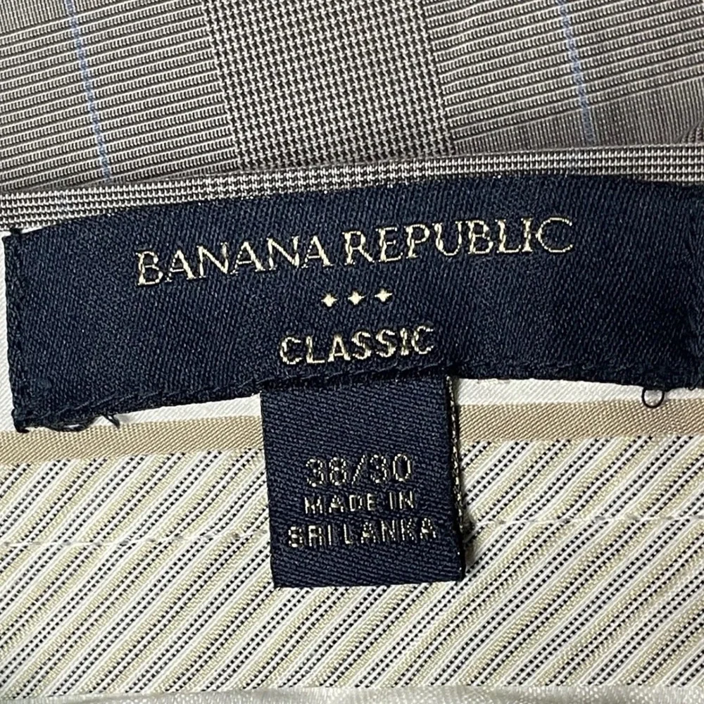 Banana Republic Mens 38x30 Classic Glen Plaid Cotton Dress Trousers Grey Blue